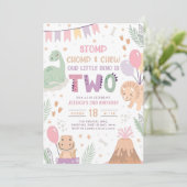 Dinosaurier 2. Geburtstag Einladungen Mädchen. Nie (Stehend Vorderseite)