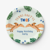 Dinosaurier 2. Geburtstag Funny Green Pterodactyl Pappteller (Vorderseite)