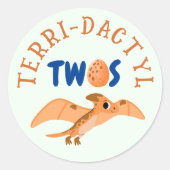 Dinosaurier 2. Geburtstag Funny Green Pterodactyl Runder Aufkleber (Vorderseite)