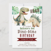 Dinosaurier 2. Geburtstagswasser Einladung (Vorderseite)