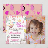 Dinosaurier 3. Geburtstag Drei Rex Foto Girl Einladung (Vorne/Hinten)