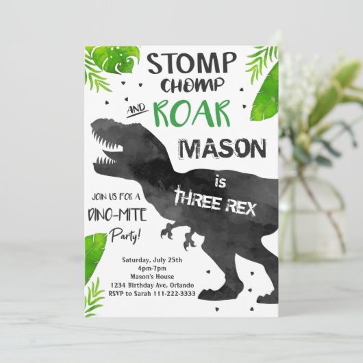 Dinosaurier 3. Geburtstag Einladung von Dinosaurie (Stehend Vorderseite)