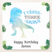 Dinosaurier 3. Geburtstag Party Blue Tyrannosaurus Rechteckiger Pappuntersetzer (Vorderseite)