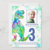 Dinosaurier 3. Geburtstag Party Foto Einladung (Vorderseite)