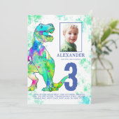 Dinosaurier 3. Geburtstag Party Foto Einladung (Stehend Vorderseite)