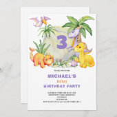 Dinosaurier 3. Geburtstagseinladung Einladung (Vorne/Hinten)