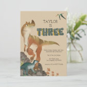 Dinosaurier 3. Geburtstagseinladung Einladung (Stehend Vorderseite)