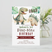 Dinosaurier 3. Geburtstagswasser Einladung (Stehend Vorderseite)