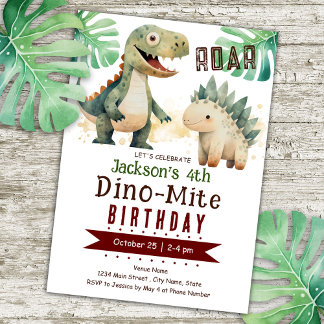 Dinosaurier 4. Geburtstag Boy Watercolor Einladung