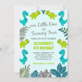 Dinosaurier 4. Geburtstag Dschungel Kinder grün re Einladung (Vorderseite)