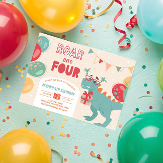 Dinosaurier 4. Geburtstag Einladung Junge. Roar in