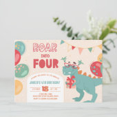 Dinosaurier 4. Geburtstag Einladung Junge. Roar in (Stehend Vorderseite)