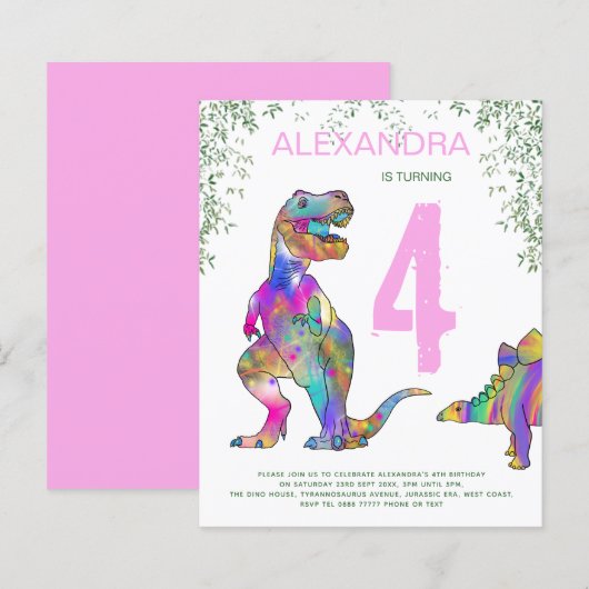 Dinosaurier 4. Geburtstag Party Haushalt pink (Vorne/Hinten)