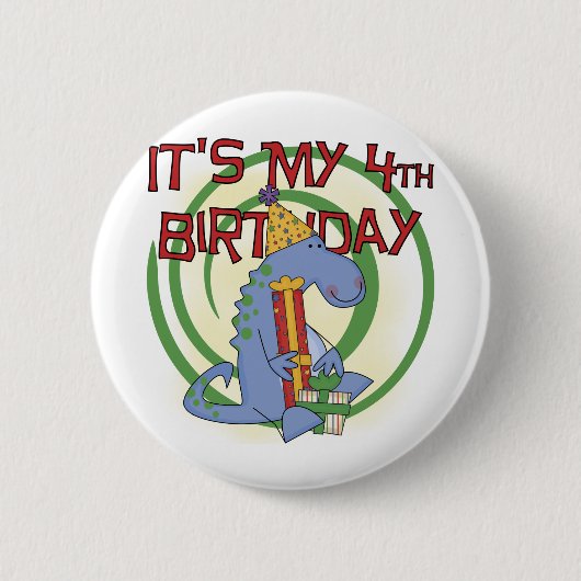 Dinosaurier 4. Geburtstag T - Shirt und Geschenke Button (Vorderseite)