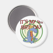 Dinosaurier 4. Geburtstag T - Shirt und Geschenke Magnet (Vorderseite/Rückseite)