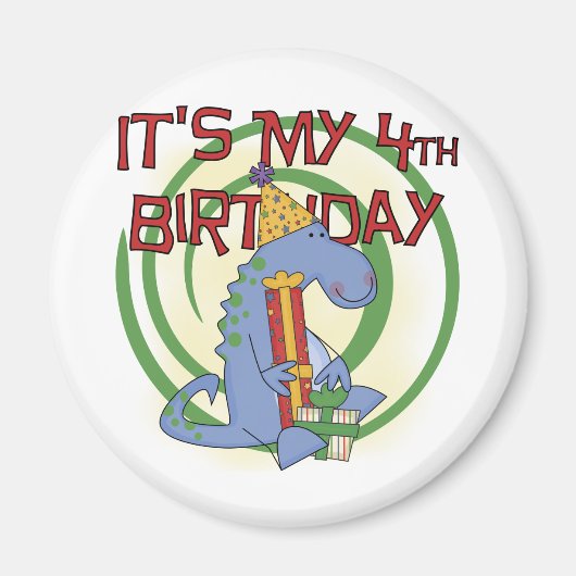 Dinosaurier 4. Geburtstag T - Shirt und Geschenke Magnet (Vorne)
