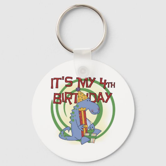 Dinosaurier 4. Geburtstag T - Shirt und Geschenke Schlüsselanhänger (Vorderseite)
