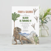 Dinosaurier 4. Geburtstagsfeier Party Einladung (Stehend Vorderseite)