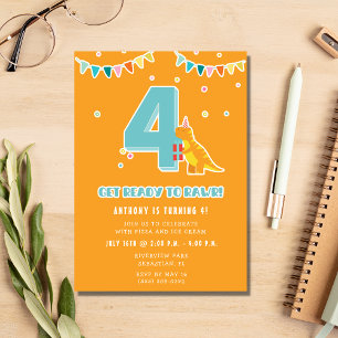 Dinosaurier 4. Geburtstagsparty Einladung