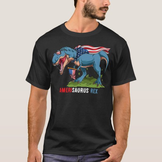 Dinosaurier 4. Juli Amerisaurus Rex T-Shirt (Vorderseite)