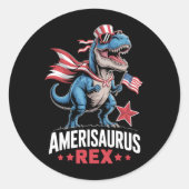 Dinosaurier 4. Juli Amerisaurus T Rex Funny Runder Aufkleber (Vorderseite)