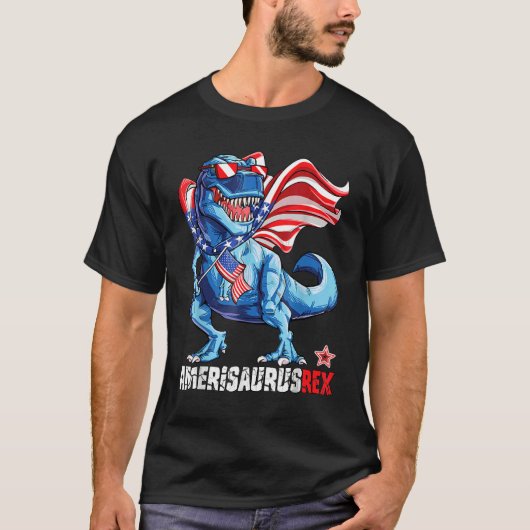 Dinosaurier 4. Juli Sunglass Usa Flaggen Amerisaur T-Shirt (Vorderseite)