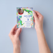 Dinosaurier 5. Geburtstag Buntes Foto Budget Flyer (Gruppe)