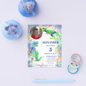 Dinosaurier 5. Geburtstag Buntes Foto Budget Flyer (Einzeln)