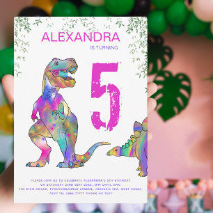 Dinosaurier 5. Geburtstagsfeier für Mädchen Einladung