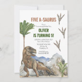 Dinosaurier 5. Geburtstagsfeier Save The Date (Vorderseite)