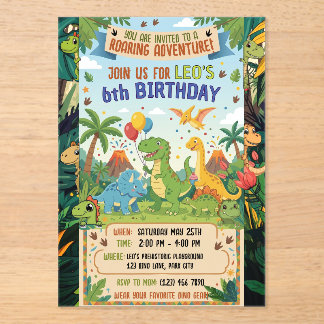 Dinosaurier 6. Geburtstags-Dschungel-Party-Plane Acryleinladungen