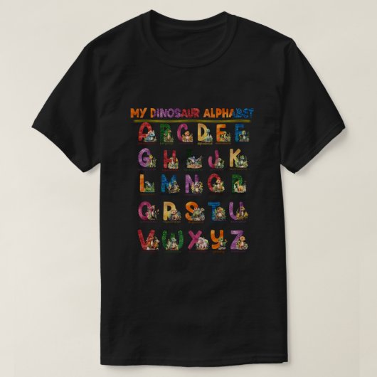 Dinosaurier Alphabet A-Z ABC Dino T-Shirt (Design vorne)