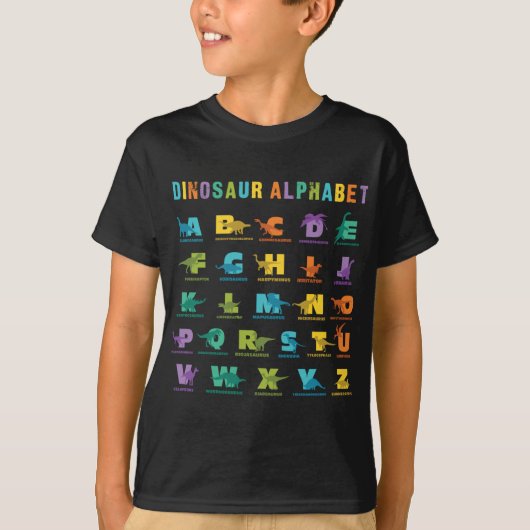 Dinosaurier Alphabet Arten von Dinosauriern T-Shirt (Vorderseite)