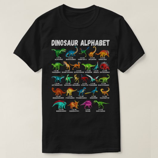Dinosaurier Alphabet AZ ABC Dino Identifica T-Shirt (Design vorne)