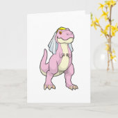Dinosaurier als Braut bei Hochzeit mit Veil Karte (Gelbe Blume)