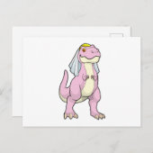 Dinosaurier als Braut bei Hochzeit mit Veil Postkarte (Vorne/Hinten)