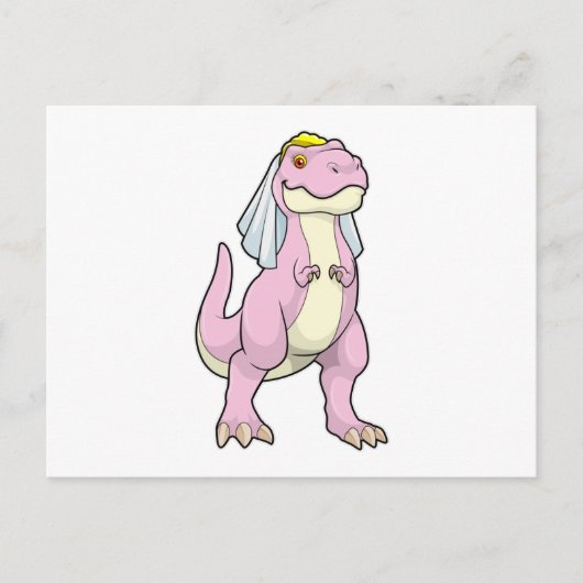Dinosaurier als Braut bei Hochzeit mit Veil Postkarte (Vorderseite)