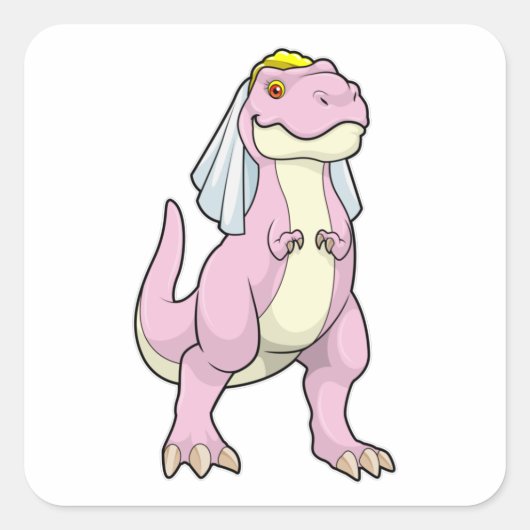 Dinosaurier als Braut bei Hochzeit mit Veil Quadratischer Aufkleber (Vorderseite)