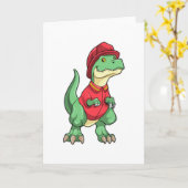 Dinosaurier als Feuerwehrmann mit Feuerhelm Karte (Gelbe Blume)
