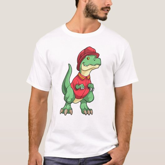 Dinosaurier als Feuerwehrmann mit Feuerhelm T-Shirt (Vorderseite)