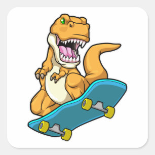 Dinosaurier als Skater mit Skateboard Quadratischer Aufkleber