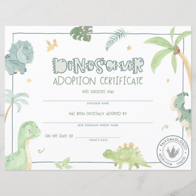 Dinosaurier-Annahmeurkunde (Vorderseite)