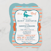 Dinosaurier; Aquamarine und orangefarbene Streifen Einladung (Vorne/Hinten)