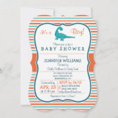 Dinosaurier; Aquamarine und orangefarbene Streifen Einladung (Vorderseite)