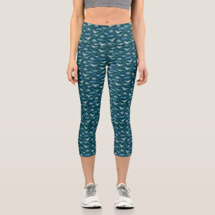 Dinosaurier Aquamarines grünes Muster Capri Leggings