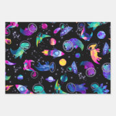 Dinosaurier Astronauten Aquarellplatz Dino Geburts Geschenkpapier Set (Vorderseite 2)