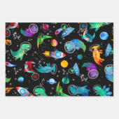 Dinosaurier Astronauten Aquarellplatz Dino Geburts Geschenkpapier Set (Vorderseite 2)