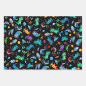 Dinosaurier Astronauten Aquarellplatz Dino Geburts Geschenkpapier Set (Vorderseite)