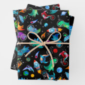 Dinosaurier Astronauten Aquarellplatz Dino Geburts Geschenkpapier Set (Beispiel)