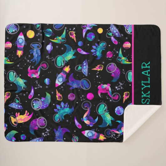 Dinosaurier Astronauten Wasserfarbraum Personalisi Sherpadecke (Vorderseite (Horizontal))